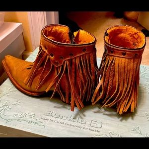 Brown with tassels ankle Cowboy boots from buckles